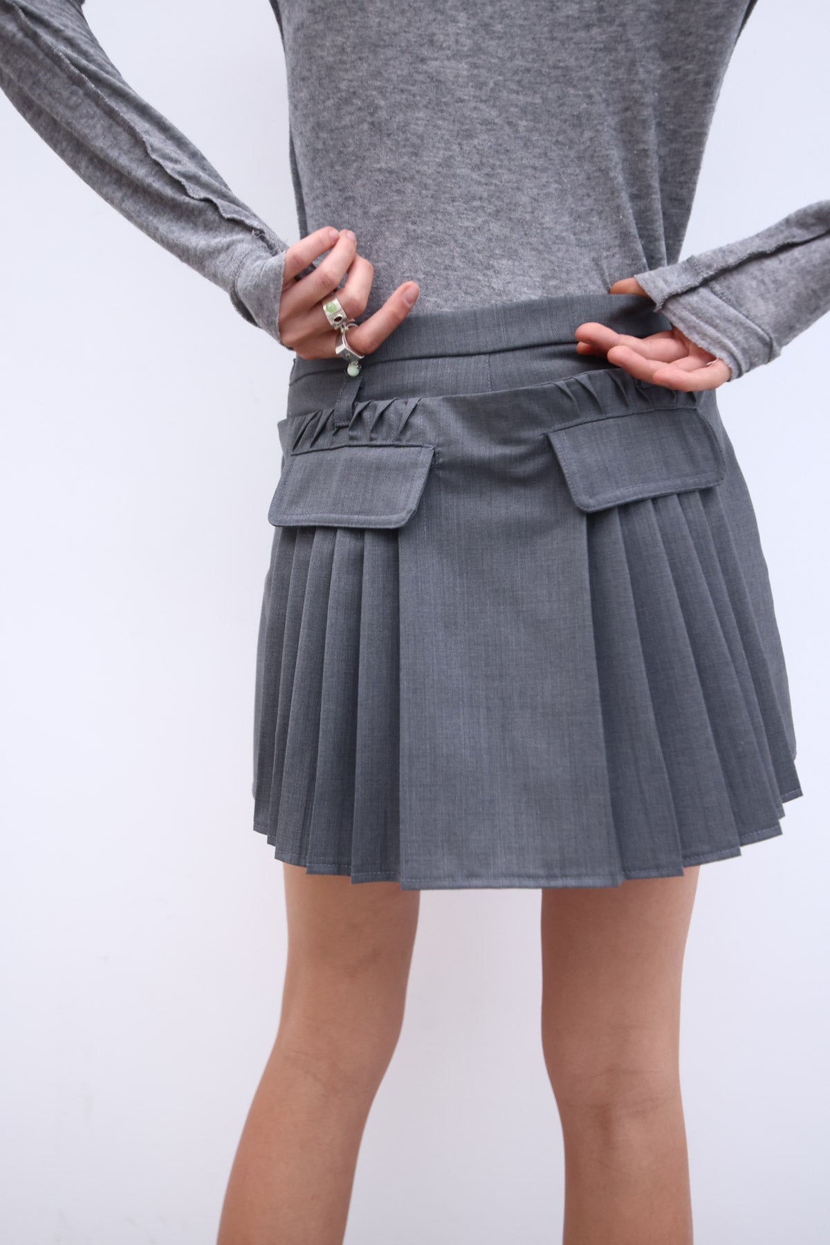 Buy LA ZARITSA Skirt · Grey Pleated Tailored Mini with Inner Short