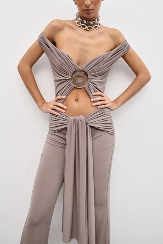 Stretch Knit Jumpsuit BARAKAH warm grey