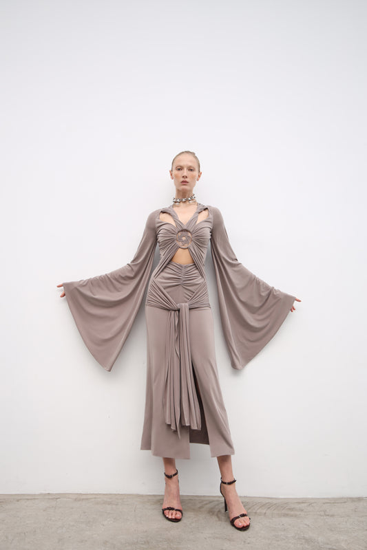 Midi Stretch Knit Dress HANAN warm grey