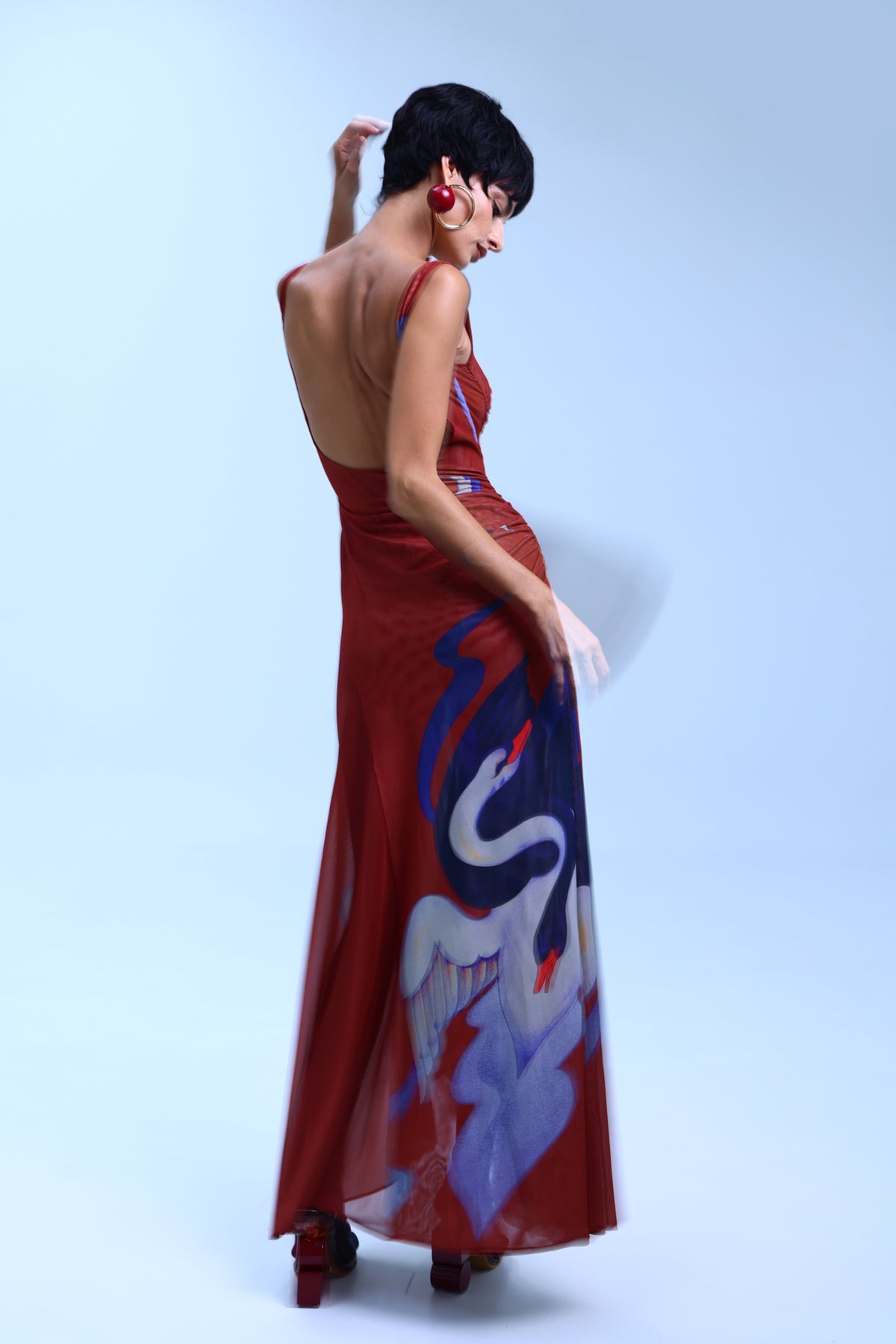 VELATURA dress by BOCHEVA, swan print, back